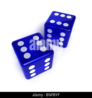Deux semi-transparent, bleu avec le nombre de dés six sur eux Banque D'Images