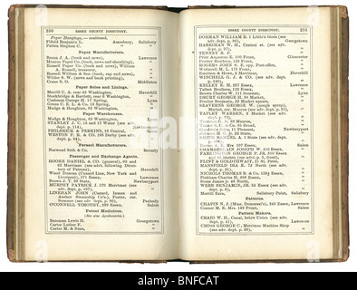 Page de l'ancien des entreprises à partir d'un 1873 le Comté d'Essex, Massachusetts. Banque D'Images