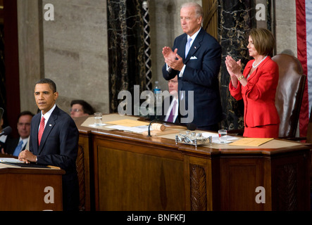 Le président Barack Obama répond à une session conjointe du Congrès sur la réforme des soins de santé. Banque D'Images