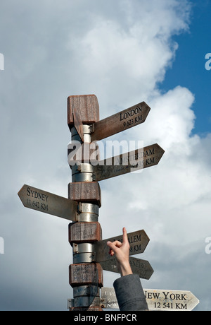 Panneau routier à l'Afrique du Sud, Cape Point Lighthouse Banque D'Images