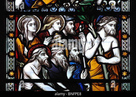 Saints Ermites de vitraux, l'église All Saints, Ladbroke, Warwickshire, England, UK Banque D'Images