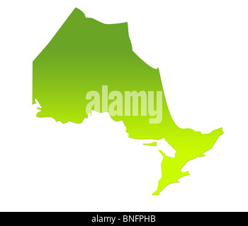 L'Ontario, province du Canada Carte de pente vert, isolé sur fond blanc.