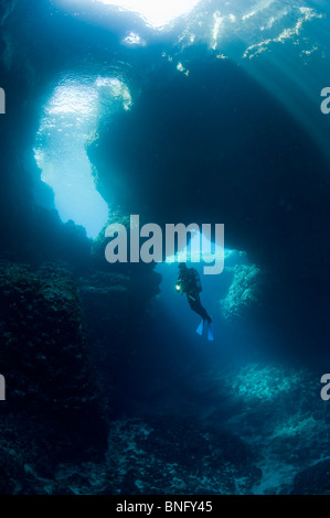 Plongée sous marine dans le Trou Bleu, l''île de Korcula, Croatie Banque D'Images