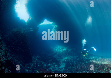 Plongée sous marine dans le Trou Bleu, l''île de Korcula, Croatie Banque D'Images