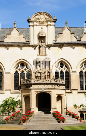 Portico en premier Quad, Oriel College, Oxford, England, UK Banque D'Images