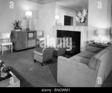 Intérieur d'un salon, style années 50 Banque D'Images