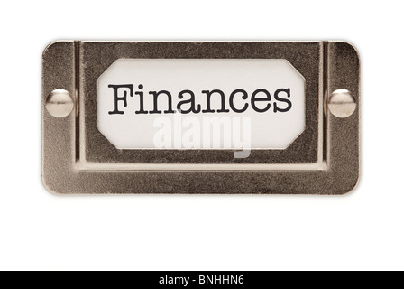 Finances publiques Classeur Label isolé sur un fond blanc. Banque D'Images