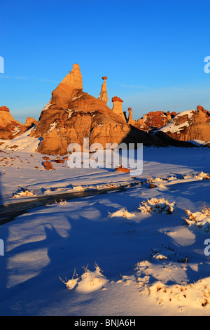 Bisti Badlands Paysage paysage d'hiver de grès monolithe Scenic Snow Bisti Wilderness Nouveau Mexique États-Unis Amérique du Canyon Banque D'Images