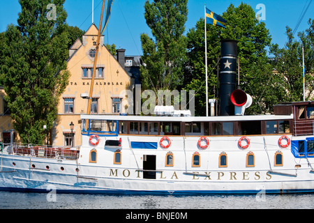 Motala Suède Océan Bateau Bateaux Canal City jour contemporain extérieur Europe Canal Gota Göta-Kanal Ports Port Harbour Banque D'Images