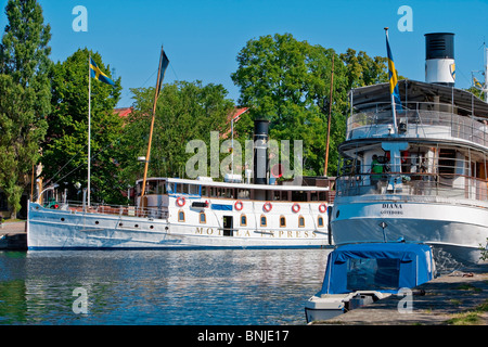 Motala Suède Océan Bateau Bateaux Canal City jour contemporain extérieur Europe Canal Gota Göta-Kanal Ports Port Harbour Banque D'Images