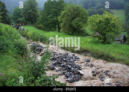 Oberland bernois Suisse tempêtes orages roseaux supérieur Bach inondation-pont en pierre d'assurance d'assurance de la nature de l'eau Banque D'Images