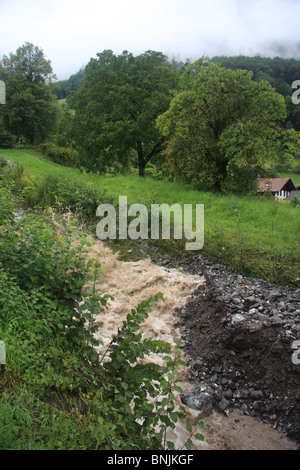 Oberland bernois Suisse tempêtes orages roseaux supérieur-Bach d'inondation d'assurance assurance en pierre nature eau envahi Banque D'Images