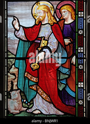 Une vitrail de Frank Holt de Warwick représentant Jésus, Eglise de St Laurence, Lighthorne, Warwickshire, Angleterre. Frais pour Saint Peter. Banque D'Images