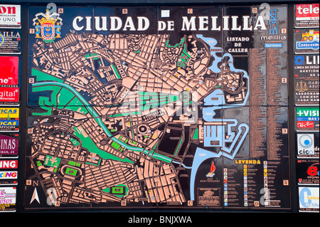 Plan de la ville de Melilla, Melilla, Espagne, Europe. Banque D'Images