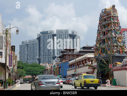 Temple hindou Sri Mariamman quartier Little India North Bridge Road Singapour Asie Banque D'Images