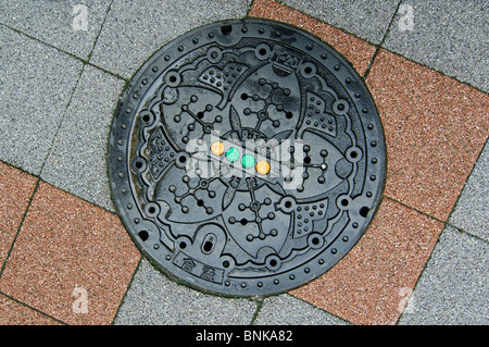 Couvercle de trou d'homme à Tokyo, région du Kanto, l'île de Honshu, Japon Banque D'Images