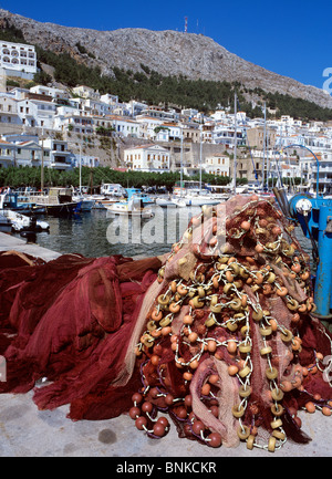 Kalymnos Pothia (Ville) - Des filets de pêche sur le port de Kalymnos à harbourside Banque D'Images