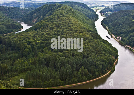 La Saarschleife (boucle de la Sarre) ; rivière Sarre ; Allemagne ; Juillet 2OO8 Banque D'Images