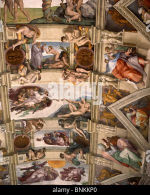 Italie Rome chapelle Sixtine, Vatican peinture art peinture compétences Michelangelo couvrir la peinture murale church Banque D'Images