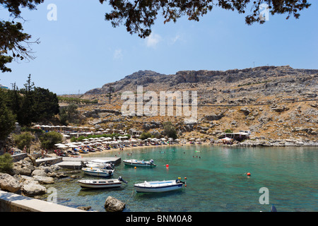 St Paul's Bay Beach, Lindos, Rhodes, Grèce Banque D'Images