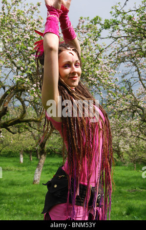 Pink Fairy dans verger UK Somerset Glastonbury Banque D'Images