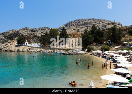 St Paul's Bay Beach, Lindos, Rhodes, Grèce Banque D'Images