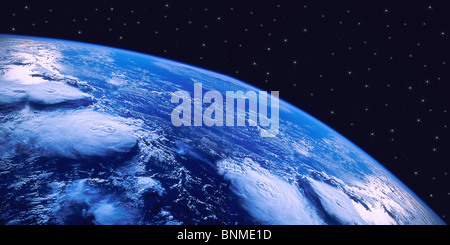 La planète Terre en vue de l'air sous un ciel ciel étoilé Banque D'Images