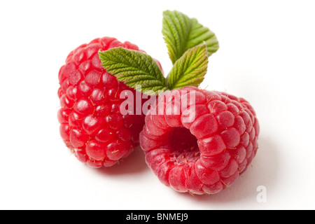 Framboise rouge sur fond blanc Banque D'Images