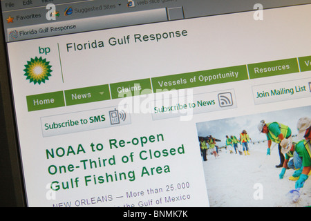 Capture d'écran du site web BP pour la réponse du golfe de Floride sur les déversements de pétrole 2010 catastrophe dans le golfe du Mexique. Juillet 2010 Banque D'Images