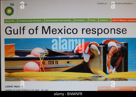 Une capture d'écran d'une page web BP pour le golfe du Mexique après la réponse 2010 marée noire dans le golfe du Mexique. Juillet 2010 Banque D'Images