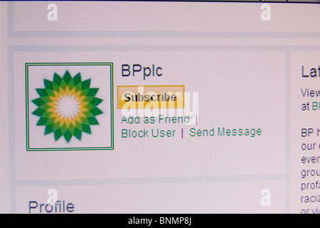 Être mon ami ? Capture d'écran de l''Subscribe' BP canal YouTube pour le déversement de pétrole 2010 catastrophe dans le golfe du Mexique. Banque D'Images