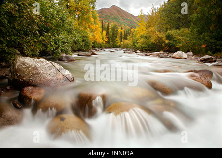 La rivière Susitna peu au début de la route du col de l'Alaska, l'éclosoir, automne Banque D'Images