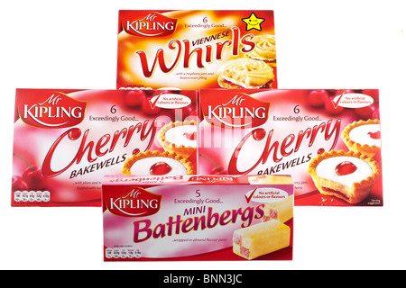 Quatre boîtes de Mr Kipling gâteaux Banque D'Images