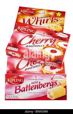 Quatre boîtes de Mr Kipling gâteaux Banque D'Images