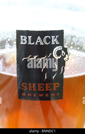 Black Sheep Brewery logo dans une pinte de bière Banque D'Images