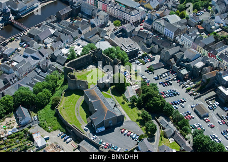 Vue aérienne de Haverfordwest Pembrokeshire Wales UK. Château médiéval 053937 Antenne  Banque D'Images