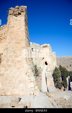 Les murs de la forteresse, l'Acropole, Lindos, Rhodes, Grèce Banque D'Images