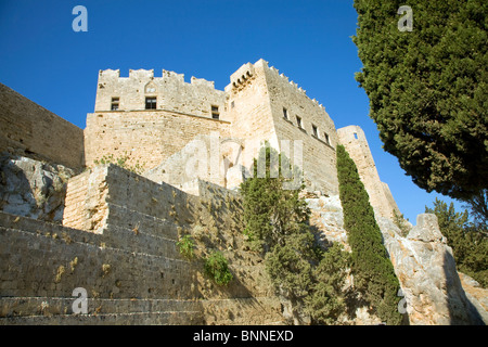 Les murs de la forteresse, l'Acropole, Lindos, Rhodes, Grèce Banque D'Images