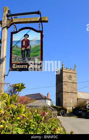 L'tinners arms enseigne de pub dans le village de zennor, Cornwall, uk Banque D'Images