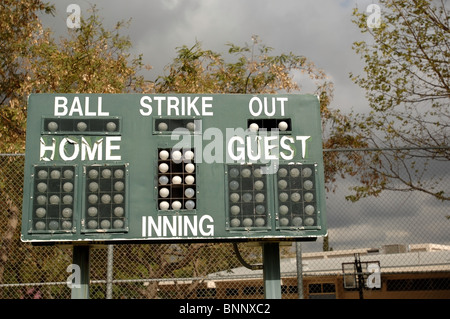 Tableau de bord pour un terrain de baseball en présentant à la fois l'âge et l'utilisation. Banque D'Images