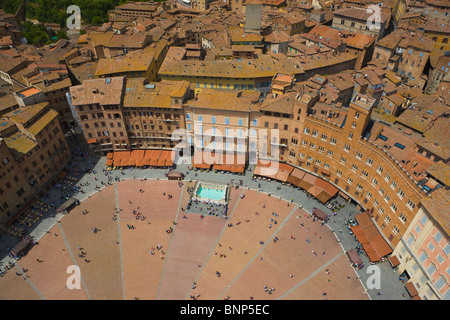 Aperçu de la Piazza del Campo, Sienne, Toscane, Italie Banque D'Images