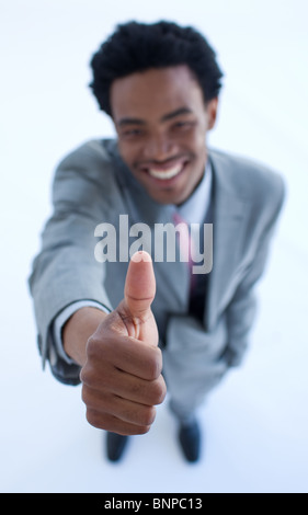 Homme d'affaires réussi avec thumb up Banque D'Images