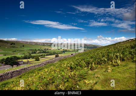 En regardant en direction de Swaledale Reeth et Fremington Edge de Harkerside Banque D'Images