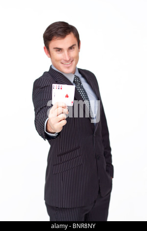 Attractive businessman holding quatre as Banque D'Images