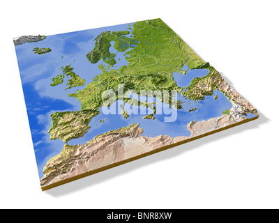 L'Europe, carte en relief 3D avec des bordures. Banque D'Images