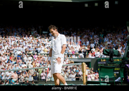 30 juin 2010 : Roger Federer perdant face à Tomas Berdych. Tournoi international de tennis de Wimbledon qui s'est tenue à l'All England Lawn Te Banque D'Images