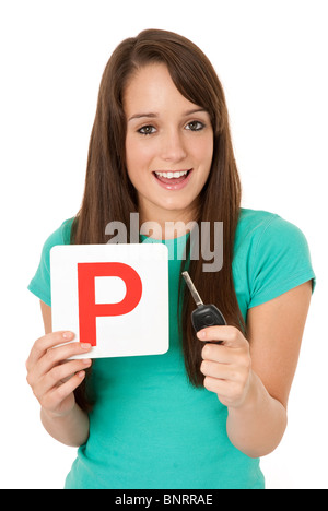 Girl holding an Australian P signe et clé de voiture Banque D'Images