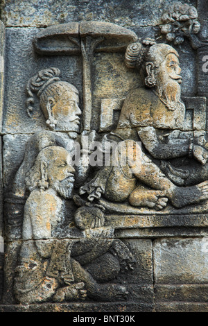 L'Indonésie, de Java, Borobudur Temple, sculpture, sculpture sur pierre, de secours, de détail, Banque D'Images