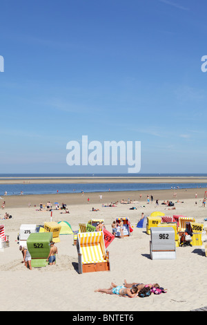 Plage, l'île de Langeoog, en Frise orientale, Basse-Saxe, Allemagne Banque D'Images