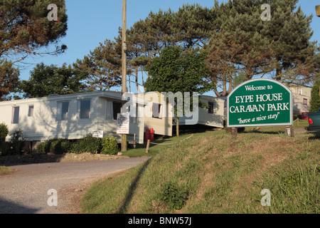 Entrée de l'Eype House Caravan Park, l'Eype, Dorset, UK. Banque D'Images